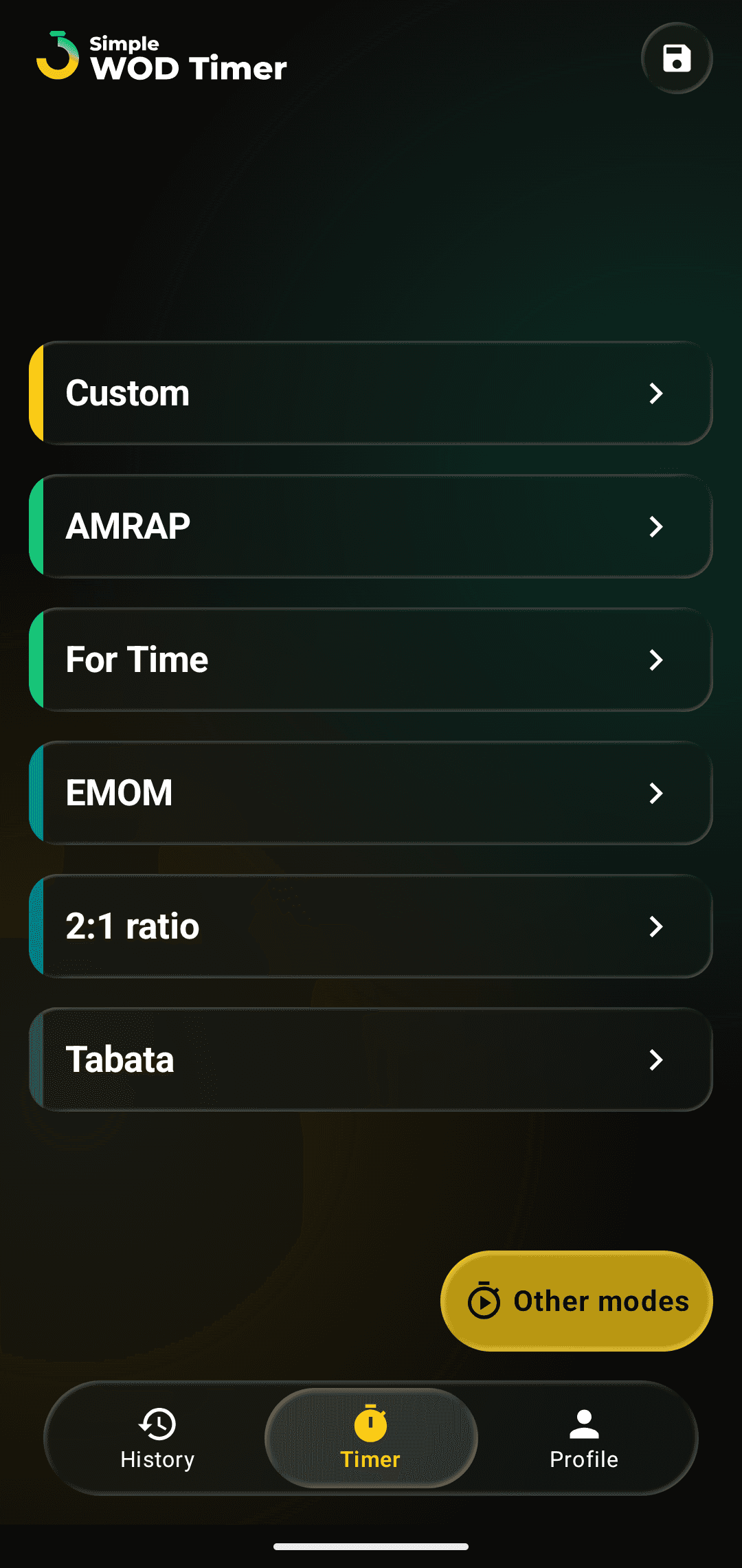 Choosing a timer format in Simple WOD Timer