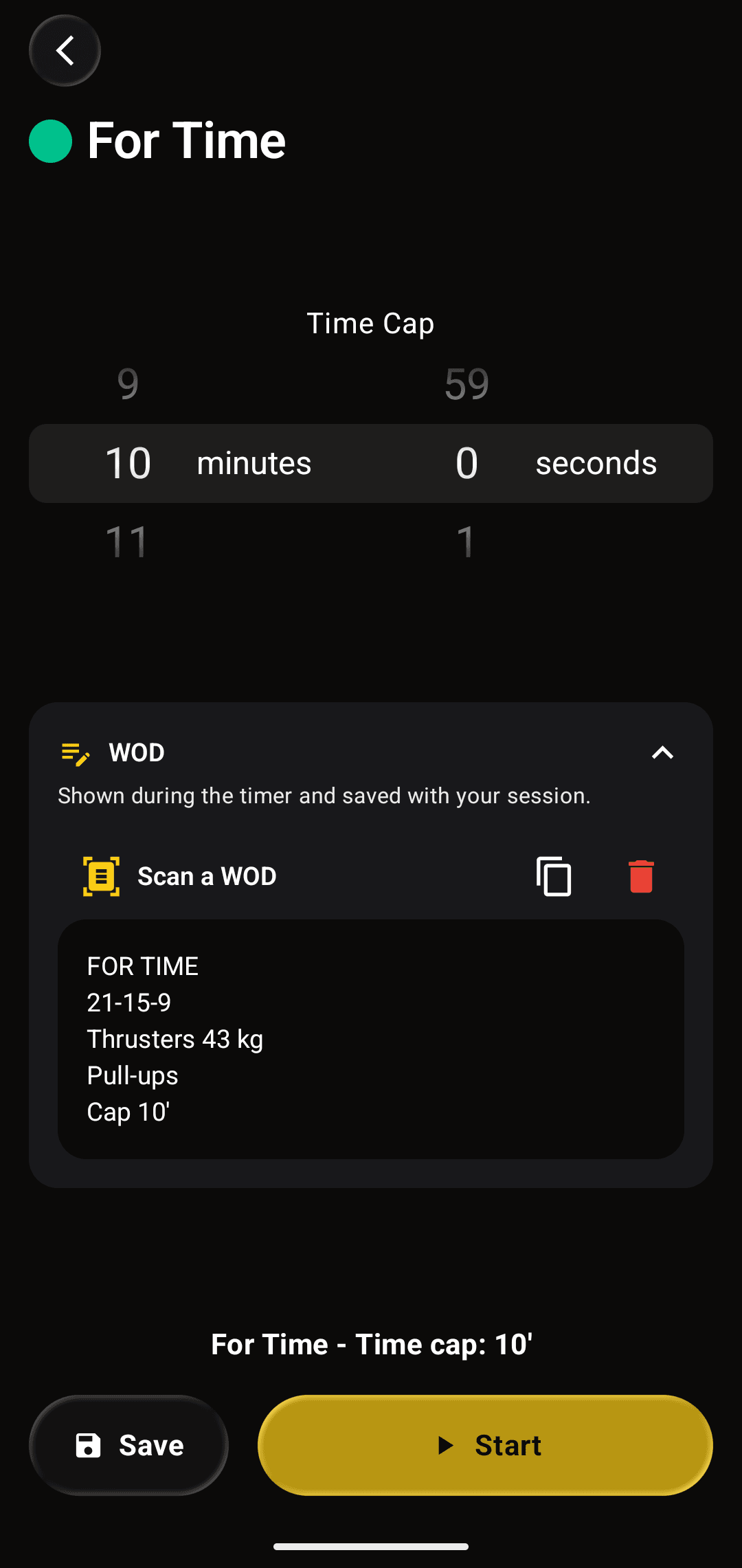 The scanned WOD, ready to start
